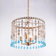 Rustic Wood Cascading Chandelier With 4 Bulbs - Ideal For Living Room Blue-White / 1 Tier