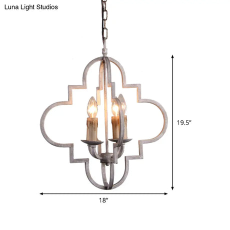 Rustic Wood Effect Candle Ceiling Chandelier - 4-Bulb Lighting Fixture Distressed White