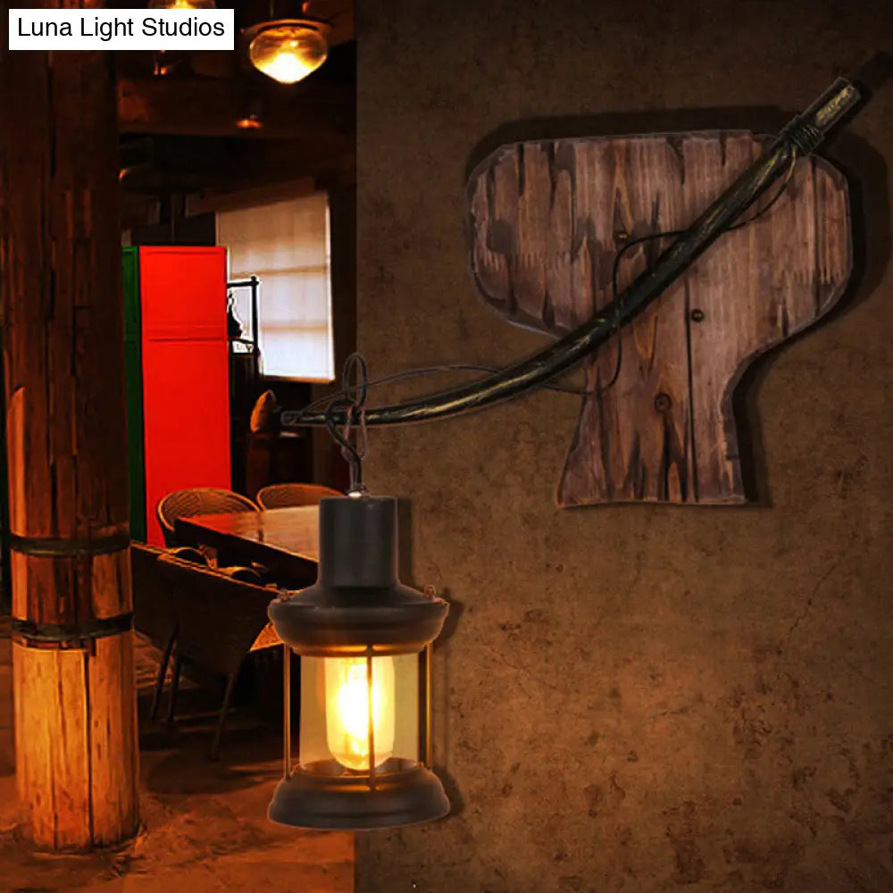 Retro Lantern Ceiling Chandelier With Iron And Wood For Restaurants 1 /