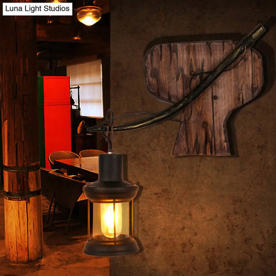 Retro Lantern Ceiling Chandelier With Iron And Wood For Restaurants 1 /