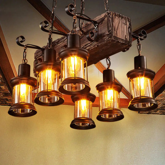 Rustic Wood Lantern Chandelier For Restaurant Ceiling Lighting 6 /