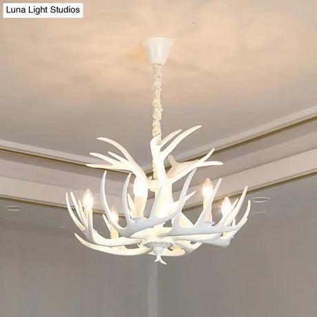 Rustic Wood-Like Resin Deer Horn Chandelier - American Restaurant Pendant Light Fixture
