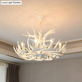 Rustic Wood-Like Resin Deer Horn Chandelier - American Restaurant Pendant Light Fixture