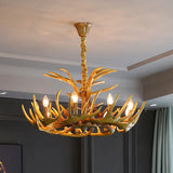 Rustic Wood-Like Resin Deer Horn Chandelier - American Restaurant Pendant Light Fixture 9 / Brown