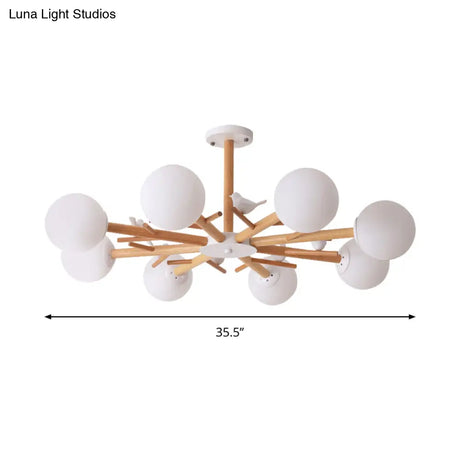 Rustic Wood Pendant Light With White Globe Shade And Bird Detail - Ideal For Dining Room