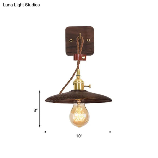 Rustic Wood Tray Plug-In Wall Sconce Light - 1 Bulb Bedside Lighting With Extra Long Cord
