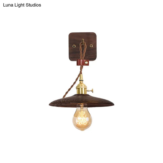 Rustic Wood Tray Plug-In Wall Sconce Light - 1 Bulb Bedside Lighting With Extra Long Cord
