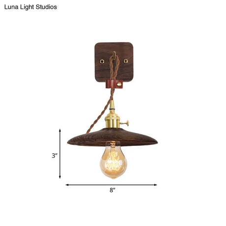 Rustic Wood Tray Plug-In Wall Sconce Light - 1 Bulb Bedside Lighting With Extra Long Cord