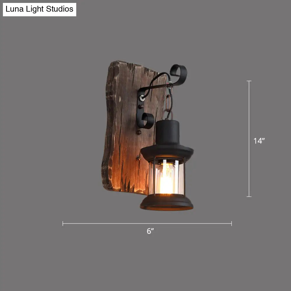 Rustic Wooden Geometric Wall Sconce - Brown 1-Light Mounted Light For Restaurants