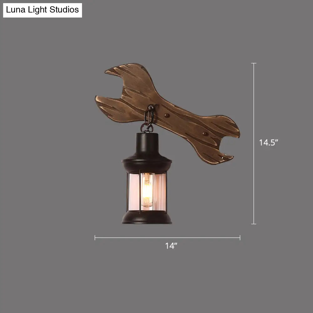 Rustic Wooden Geometric Wall Sconce - Brown 1-Light Mounted Light For Restaurants