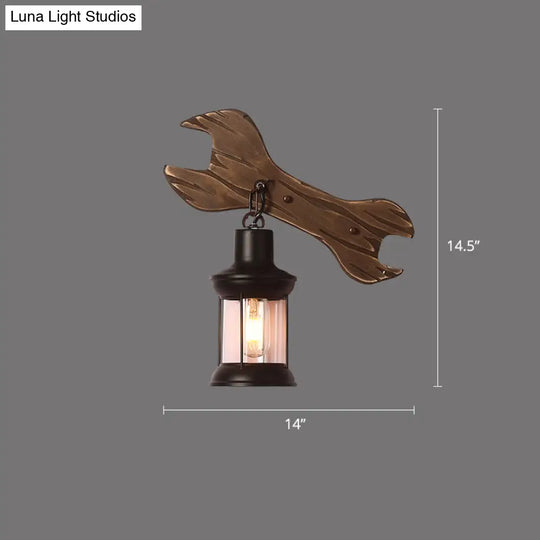 Rustic Wooden Geometric Wall Sconce - Brown 1-Light Mounted Light For Restaurants