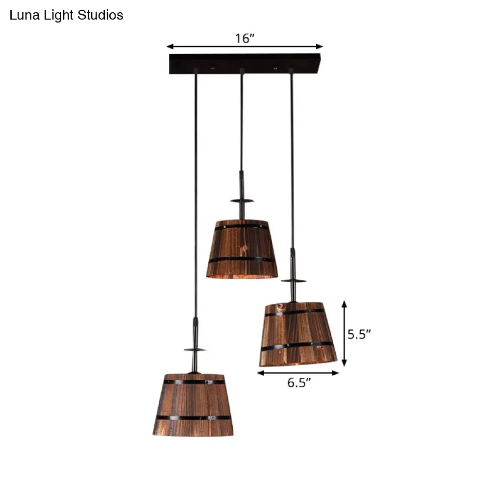 Rustic Wooden Hanging Lamp With 3 Bulbs For Villa Decor