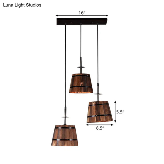 Rustic Wooden Hanging Lamp With 3 Bulbs For Villa Decor
