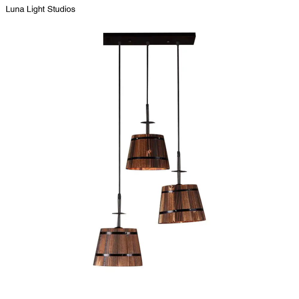 Rustic Wooden Hanging Lamp With 3 Bulbs For Villa Decor