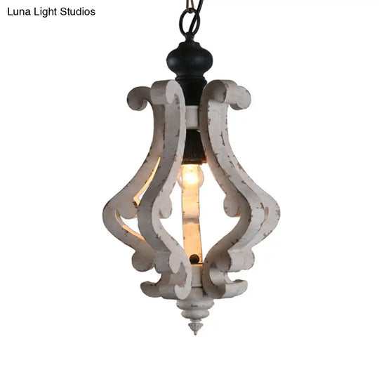 Rustic Wooden Lantern Pendant Ceiling Light - Distressed White Hanging Kit 1-Light Design