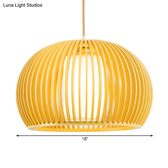 Rustic Wooden Pendant Light With Fabric Cylinder Shade