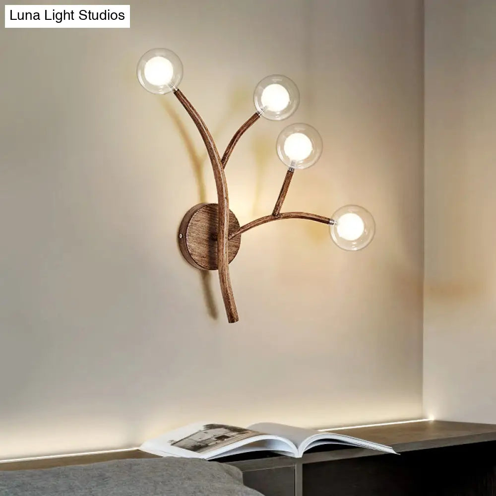Rustic Wooden Wall Sconce Lighting With Clear Glass Shade - Farmhouse Style 4 / Brown