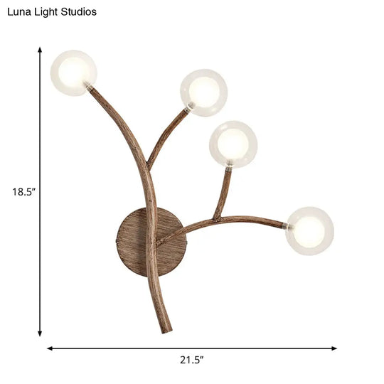Rustic Wooden Wall Sconce Lighting With Clear Glass Shade - Farmhouse Style