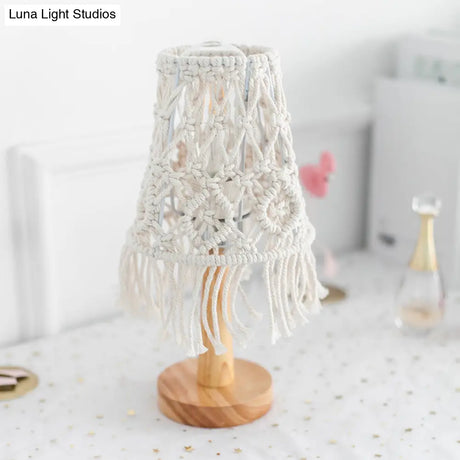 Rustic Yellow Cone Nightstand Lights With Wood Base For Bedroom Ambiance
