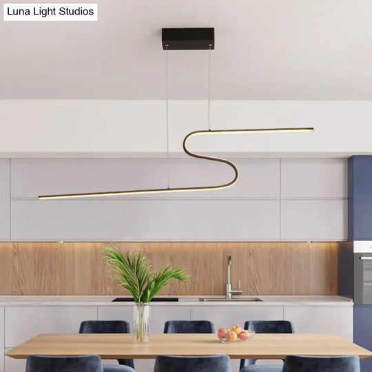 S-Shape Island Pendant Metal Ceiling Lamp In Warm/White Light - Modern Design Black / White