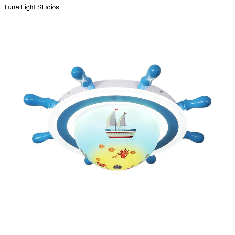 Sailboat Pattern Nautical Flush Mount Pendant Light - Blue And White Bedroom Ceiling Lighting