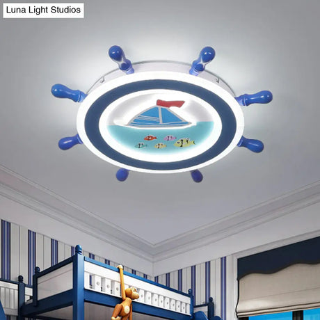 Sailboat Pattern Nautical Flush Mount Pendant Light - Blue And White Bedroom Ceiling Lighting