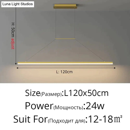 Salix V - Modern Minimalist Led Dimmable Bar Pendant Light Gold B 120Cm / With Remote Pendant