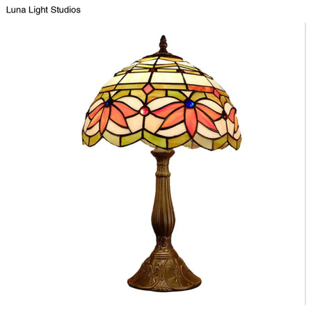 Samantha - Head 1 Dome Table Lamp Baroque Style Yellow/Green/Orange Stained Glass Nightstand With