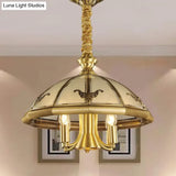 Sandblasted Glass Chandelier - Colonial Brass Dome Bedroom Pendant Lighting Fixture Set Of 5 Bulbs