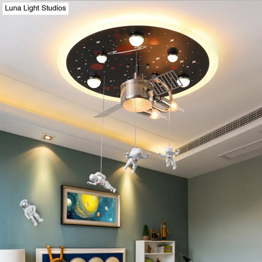 Satellite Astronaut-Themed Metal Flushmount Ceiling Light With 3-Bulb For Childrens Room
