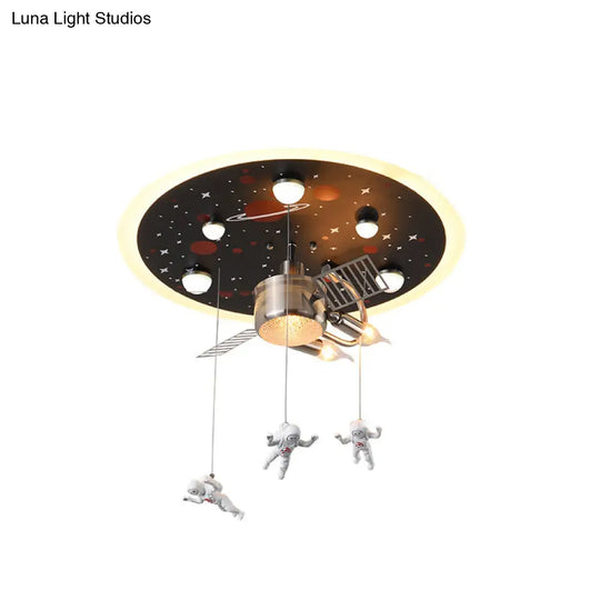Satellite Astronaut-Themed Metal Flushmount Ceiling Light With 3-Bulb For Childrens Room
