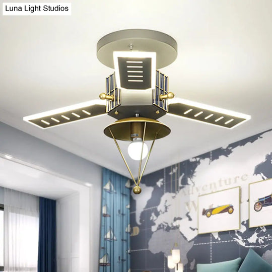 Satellite Metal Semi Flush Ceiling Lamp Cartoon Style - Grey & Gold Led Light