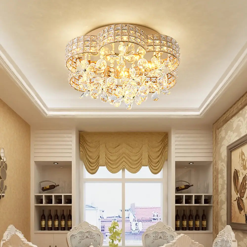 Scallop Crystal Led Ceiling Light In Gold - Modern Flush Mount Lamp For Bedroom / Natural