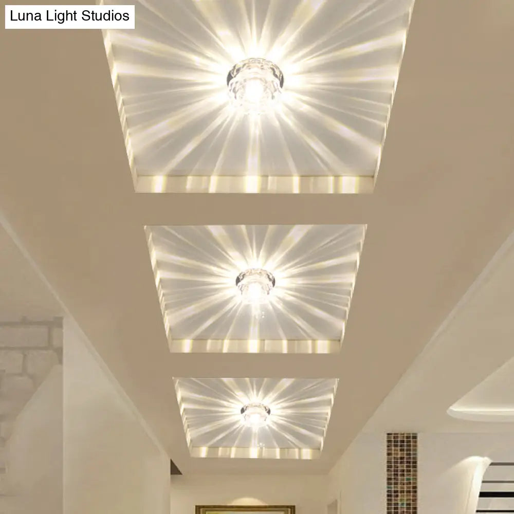 Scalloped Crystal Ceiling Light - Stainless Steel Led Flush - Mount Fixture