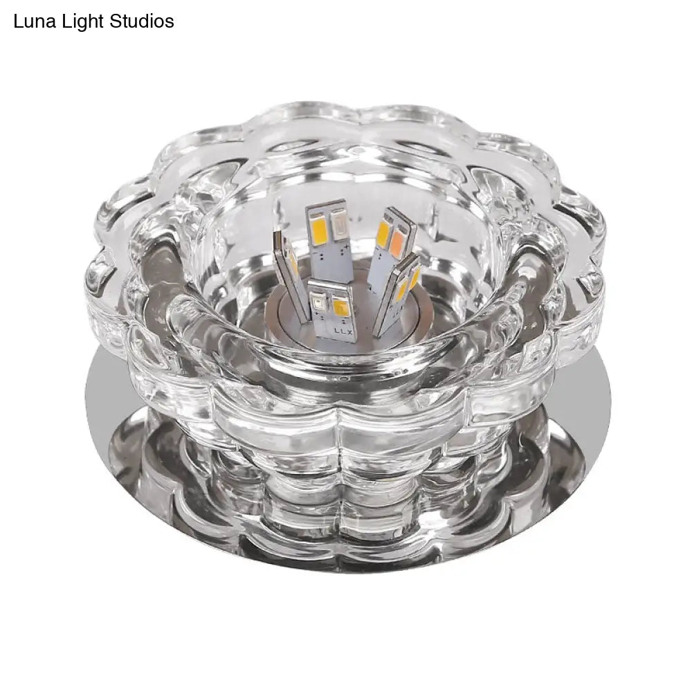 Scalloped Crystal Ceiling Light - Stainless Steel Led Flush-Mount Fixture