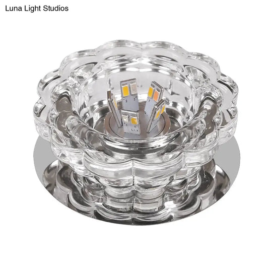 Scalloped Crystal Ceiling Light - Stainless Steel Led Flush-Mount Fixture