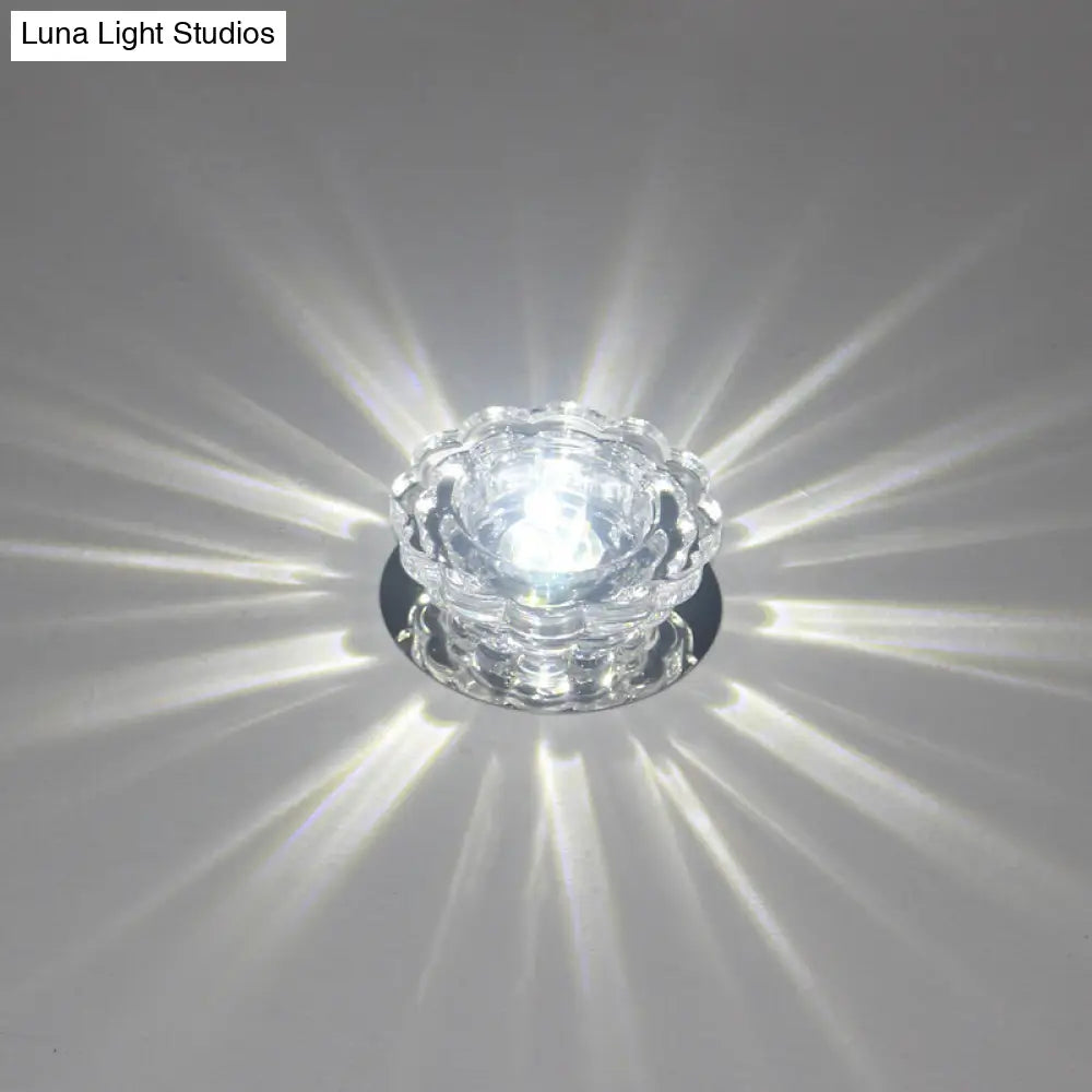 Scalloped Crystal Ceiling Light - Stainless Steel Led Flush-Mount Fixture Clear / White