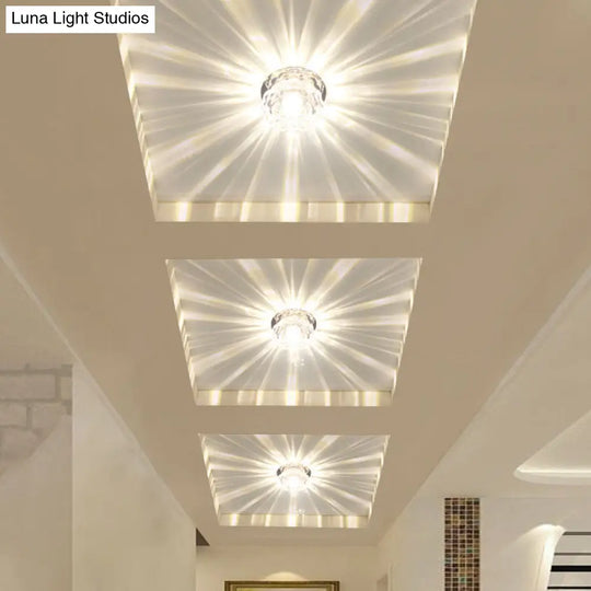 Scalloped Crystal Ceiling Light - Stainless Steel Led Flush - Mount Fixture