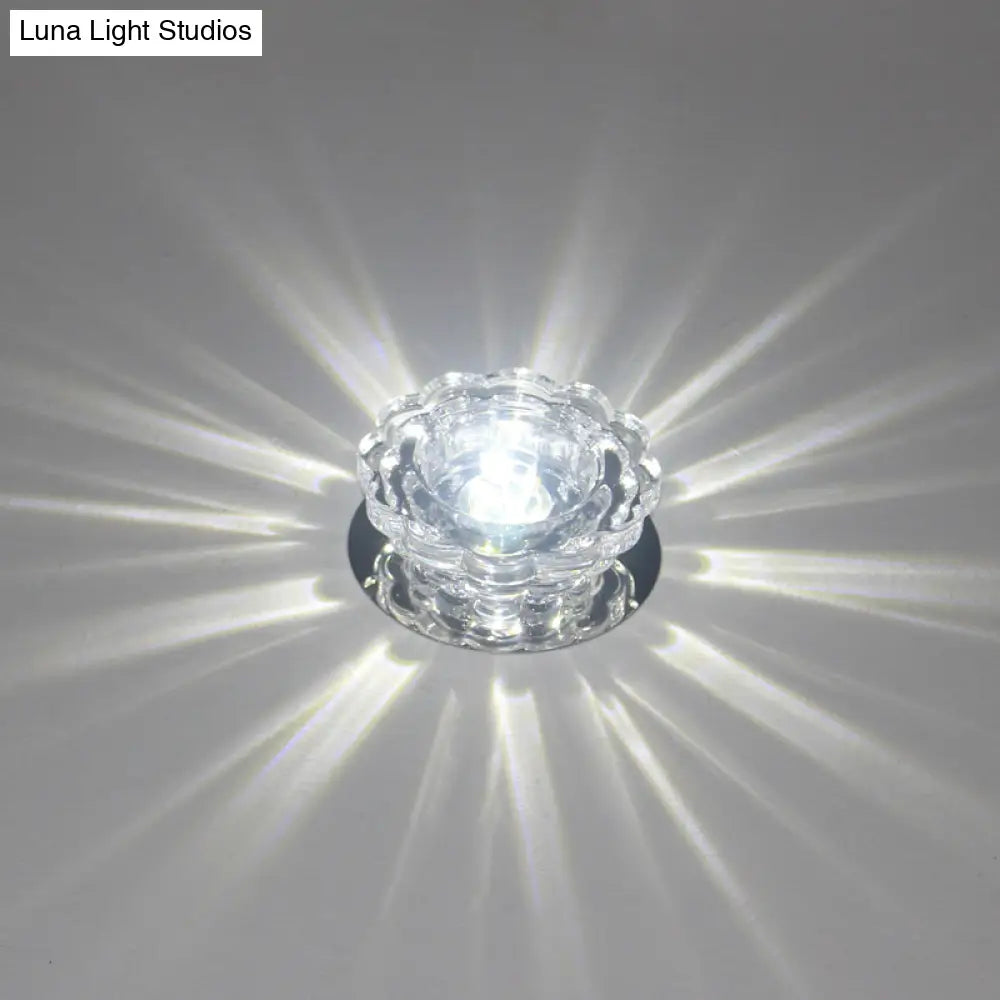 Scalloped Crystal Ceiling Light - Stainless Steel Led Flush - Mount Fixture Clear / White