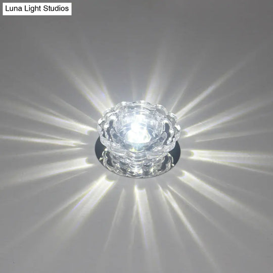Scalloped Crystal Ceiling Light - Stainless Steel Led Flush - Mount Fixture Clear / White