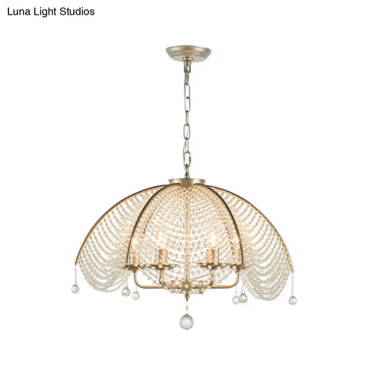 Scalloped Crystal Chandelier Lamp: Countryside Brass Pendant Light Perfect For Dining Room