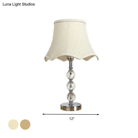 Scalloped Crystal Table Lamp - Elegant Living Room Nightstand Light Beige/Light Brown With Braided