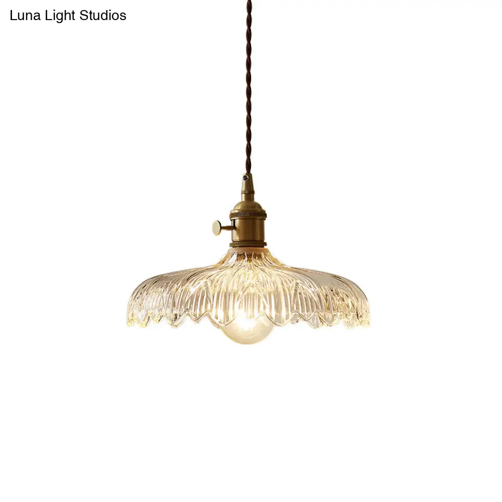 Scalloped Edge Glass Pendant Ceiling Light For Restaurants - Industrial Style