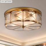 Scalloped Glass Bedroom Flush Mount Light - 14’/18’ W Colonial Brass Lamp With Seedy Shade