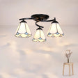 Scalloped Glass Semi Flush Mount Ceiling Light With Mediterranean Style 3 / Black White