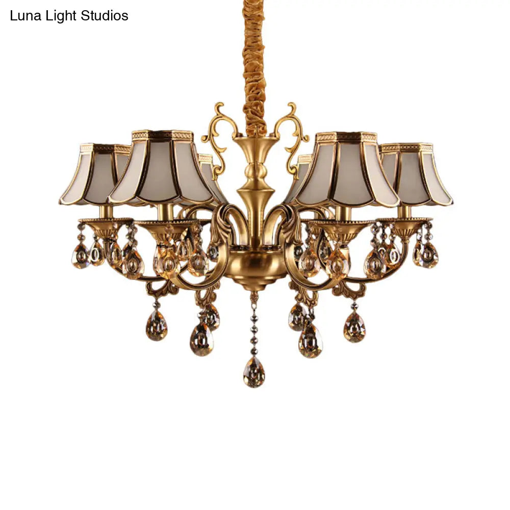 Scalloped Hanging Chandelier With Frosted Glass Down Lighting Pendant Colonial Style. Available In