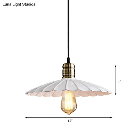 Scalloped Iron Ceiling Hanging Light - Vintage 1 Pendant Fixture Adjustable Cord 10’/12’ Wide