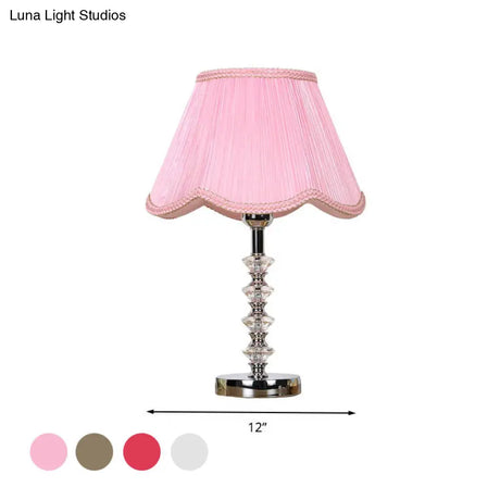 Scalloped Living Room Table Lamp In Pink/Red/Coffee With Crystal Accent