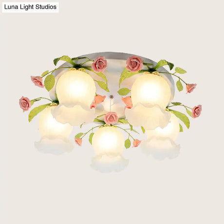 Scalloped Metal White Ceiling Light: 3/5 Lights Flush Mount Fixture For Living Room