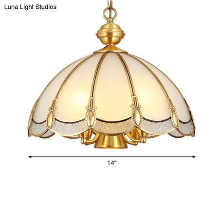 Scalloped Opal Glass Ceiling Chandelier Lamp In Brass - Small/Large (3/5 Lights) Vintage Lighting